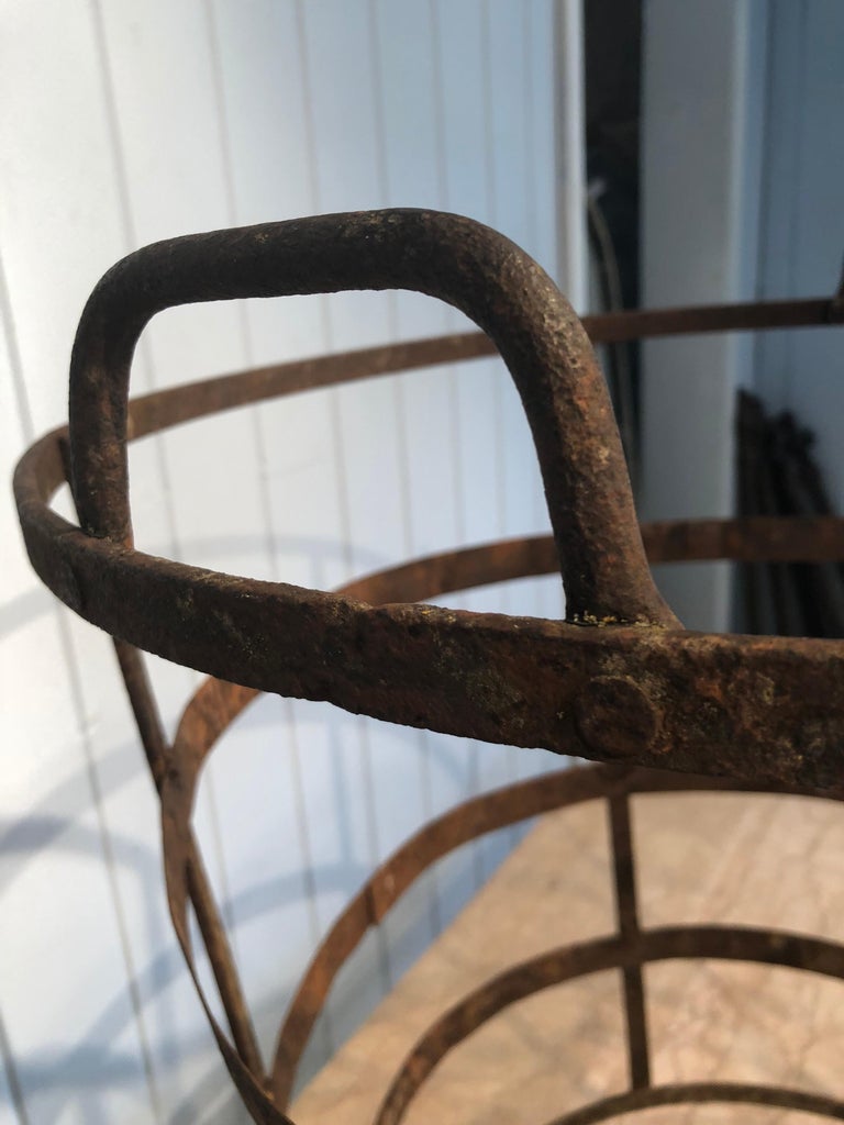 19th Century French Wrought Iron Laundry Basket with Handles For Sale 4