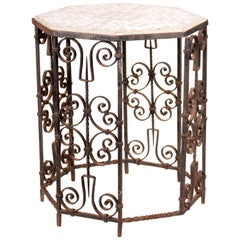Antique 19th Century French Wrought Iron Octagonal Ceramic Top Table