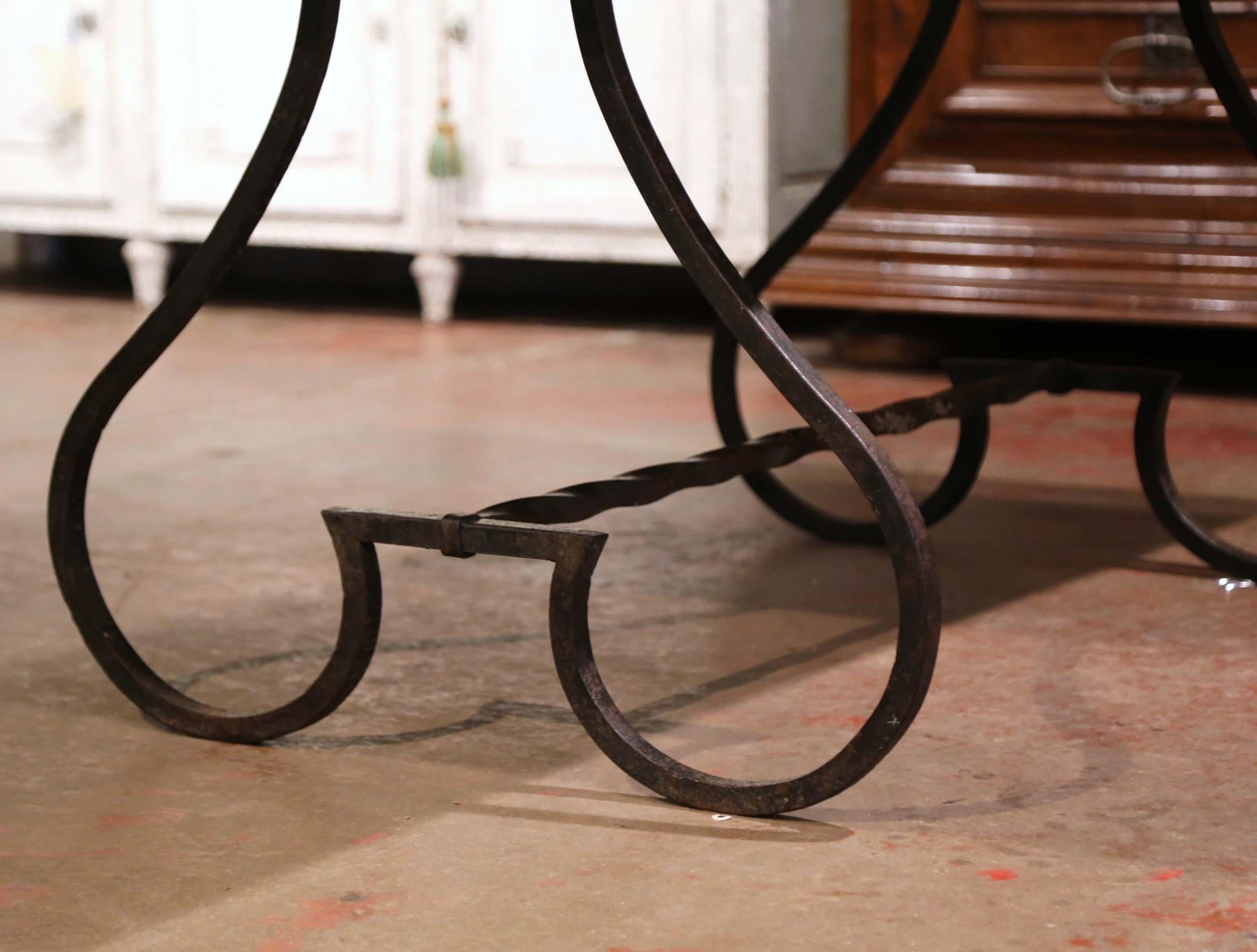 19th Century French Wrought Iron Outdoor Table with Ceramic Mosaic Top