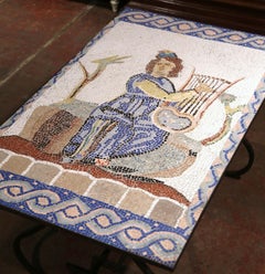 19th Century French Wrought Iron Outdoor Table with Ceramic Mosaic Top