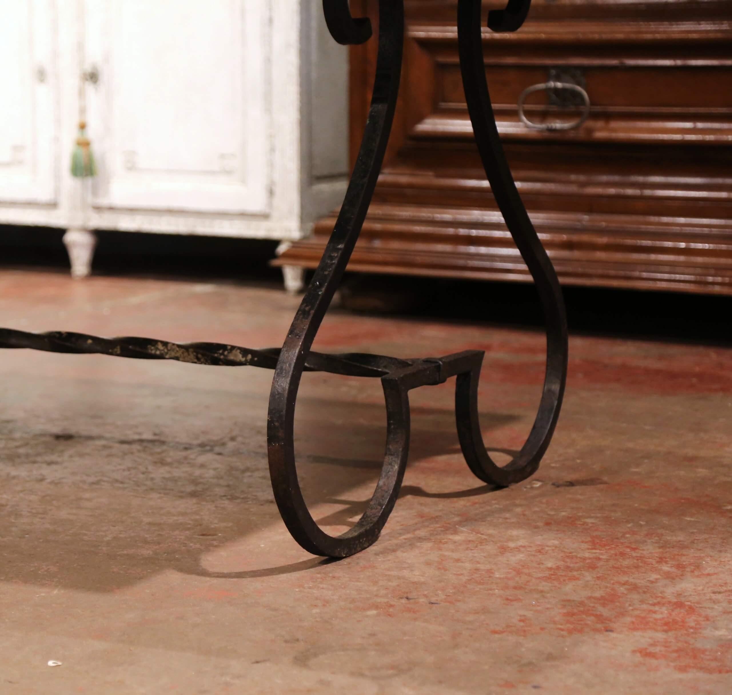 19th Century French Wrought Iron Outdoor Table with Ceramic Mosaic Top