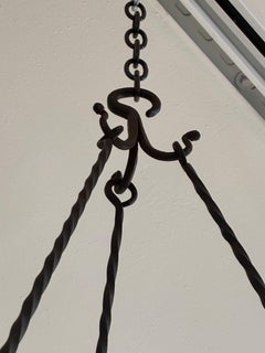 19th Century French Wrought Iron Rustic Finish 6 Light Candle Chandelier