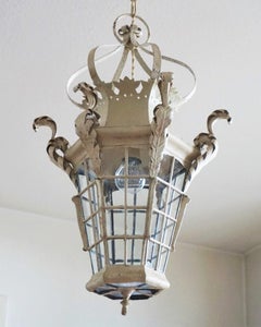 Ancienne lanterne de rue française en fer forgé et verre