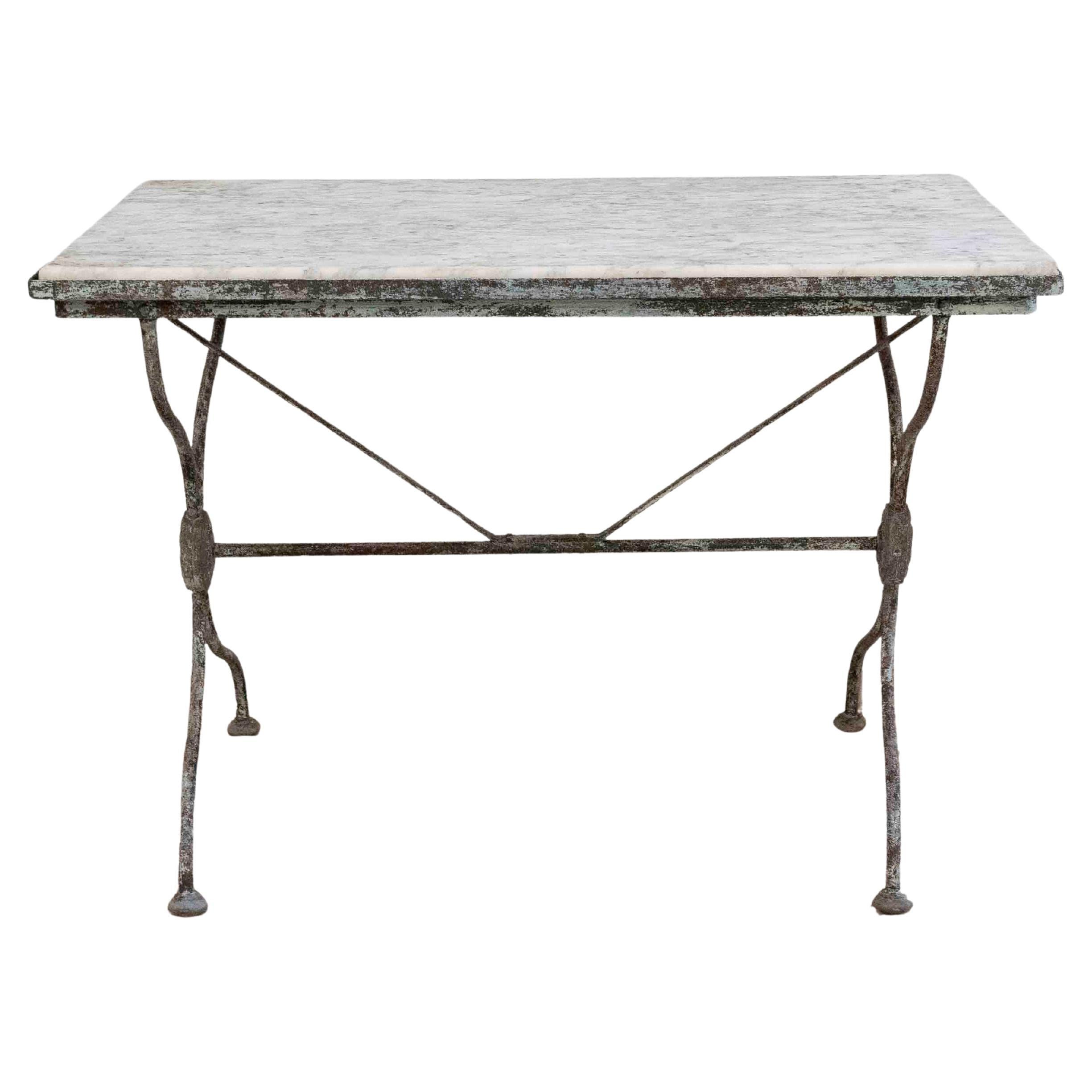 19th Century French Wrought Iron Table with Marble Top, Signed Emile Paul