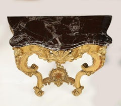 19th Century French Louis XV Style Marble Mounted Gilt Carved Console