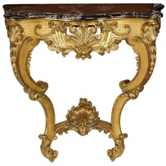 19th Century French Louis XV Style Marble Mounted Gilt Carved Console