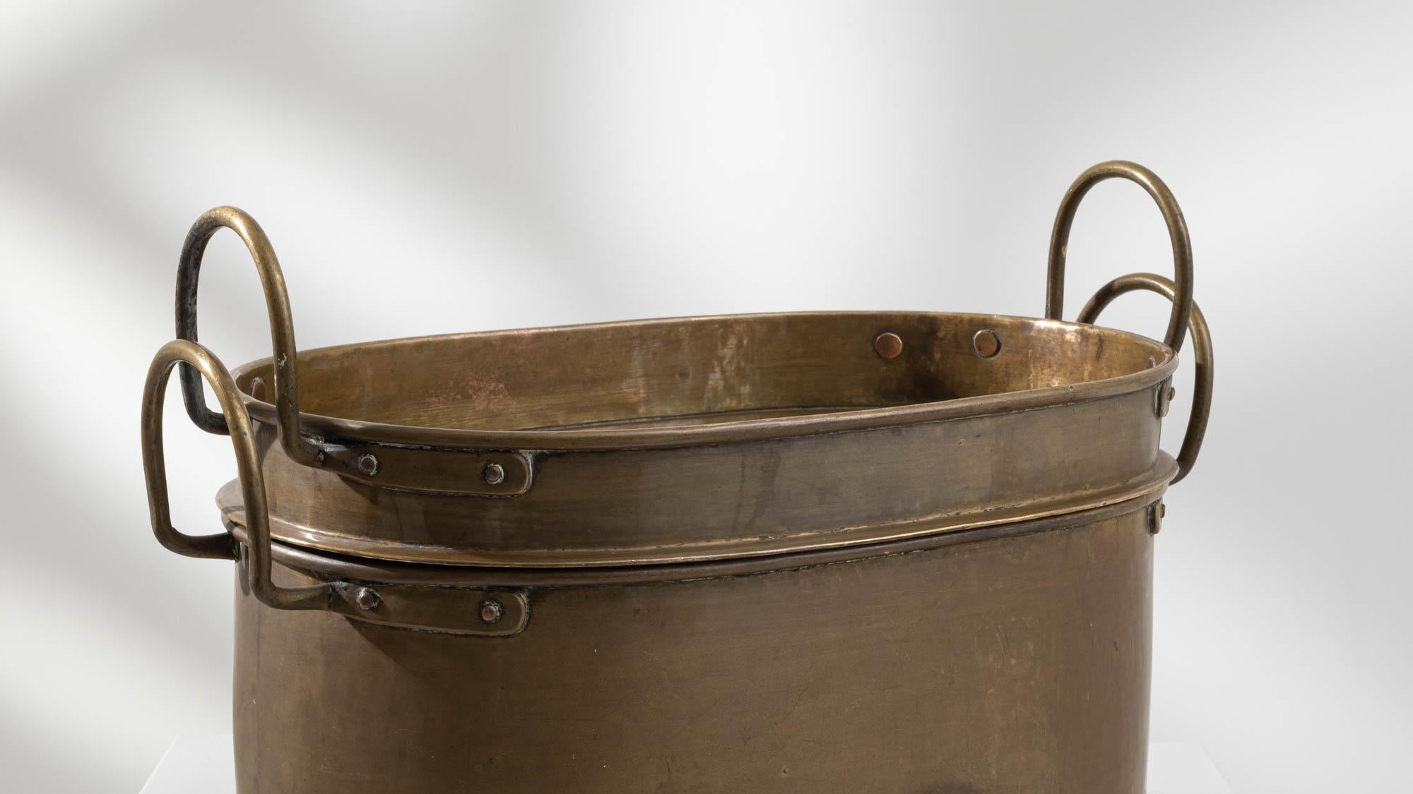 19th Century French Yellow Copper Double Boiler Pot For Sale 2
