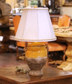 19th Century French Yellow Glazed Confit Pot Table Lamp with Custom Shade