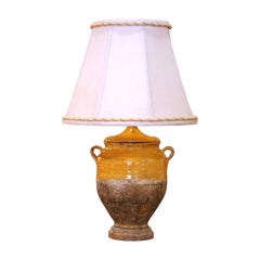 19th Century French Yellow Glazed Confit Pot Table Lamp with Custom Shade
