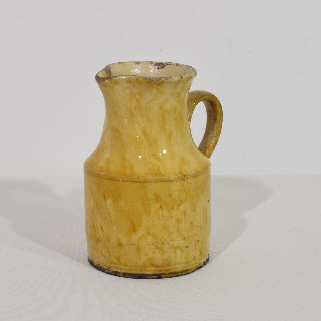 French Provincial 19th Century, French Yellow Glazed Earthenware Water Jug For Sale