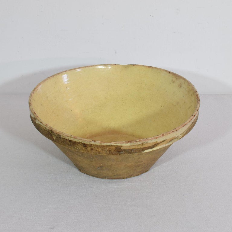 French Provincial 19th Century French Yellow Glazed Terracotta Dairy Bowl or Tian