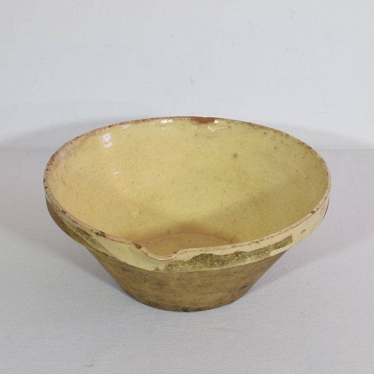 19th Century French Yellow Glazed Terracotta Dairy Bowl or Tian 1
