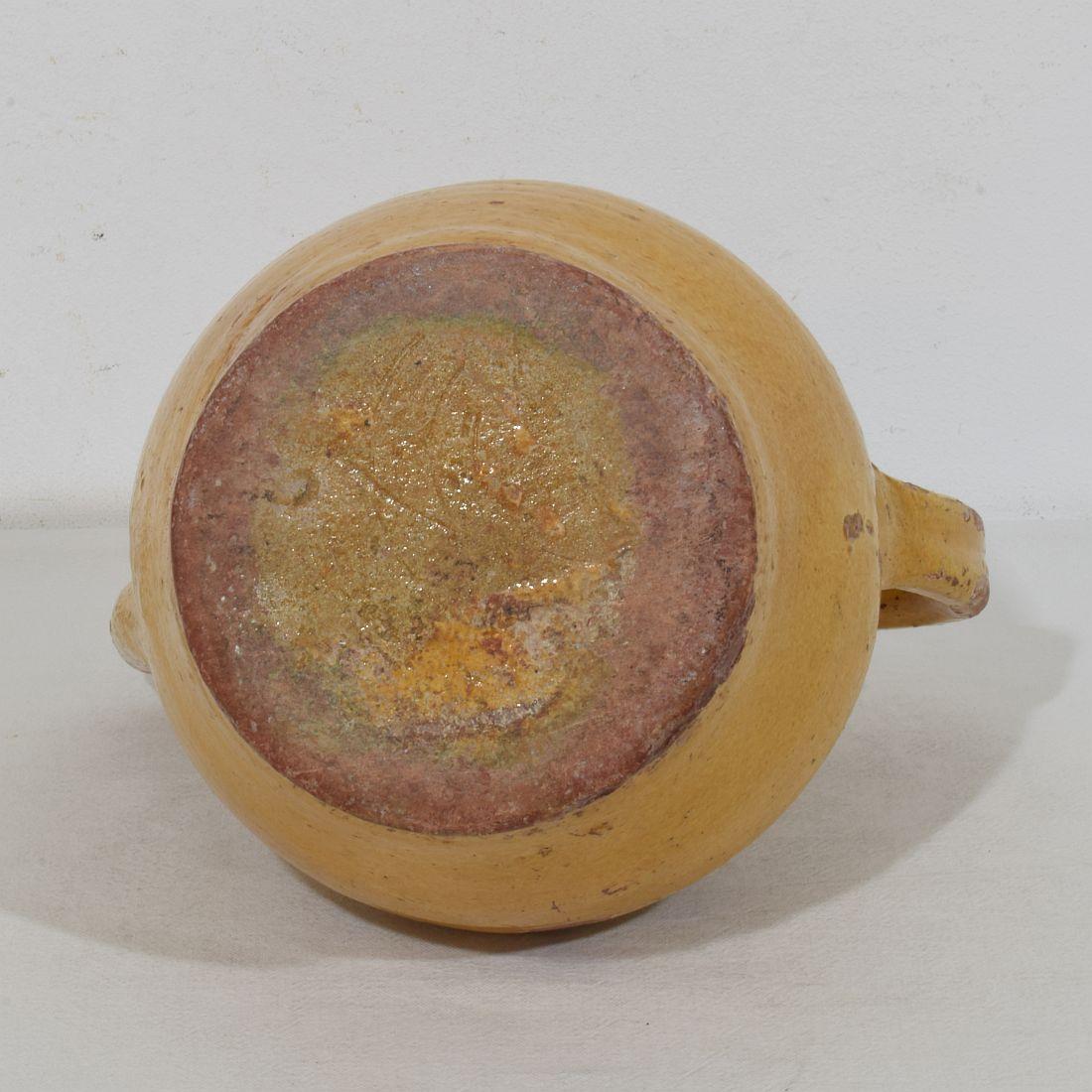 19th Century French Yellow Glazed Terracotta Jug or Water Cruche, 'Orjol' For Sale 10