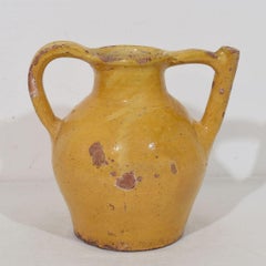 19th Century French Yellow Glazed Terracotta Jug or Water Cruche, 'Orjol'