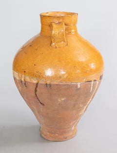 19th Century French Yellow Glazed Terracotta Olive Jar Urn Vase