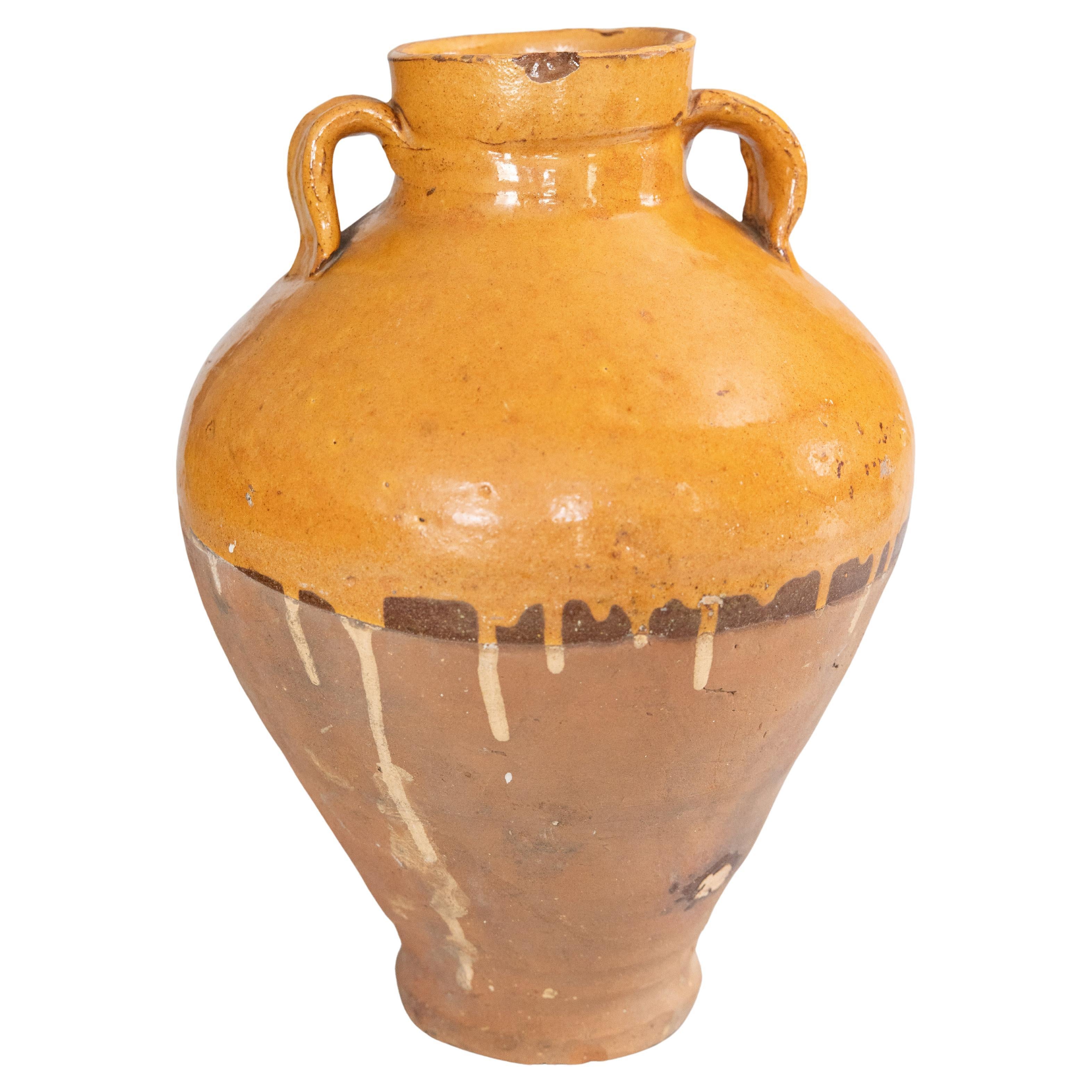 19th Century French Yellow Glazed Terracotta Olive Jar Urn Vase