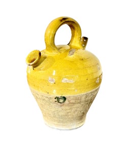 19th Century French Yellow Glazed Terracotta Gargoulette Water Jug