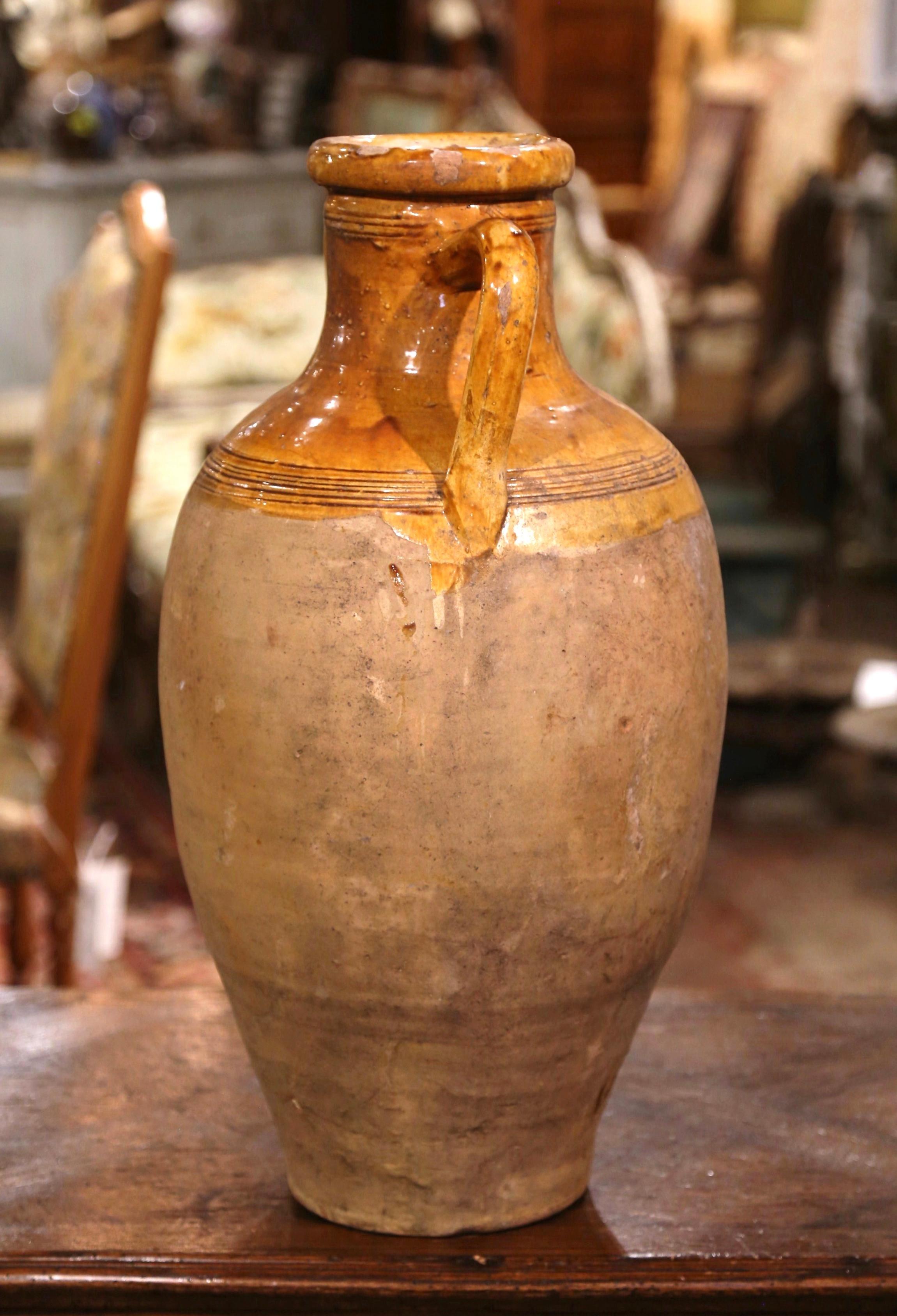 19th Century French Yellow Glazed Terracotta Olive Oil Urn from Provence 1