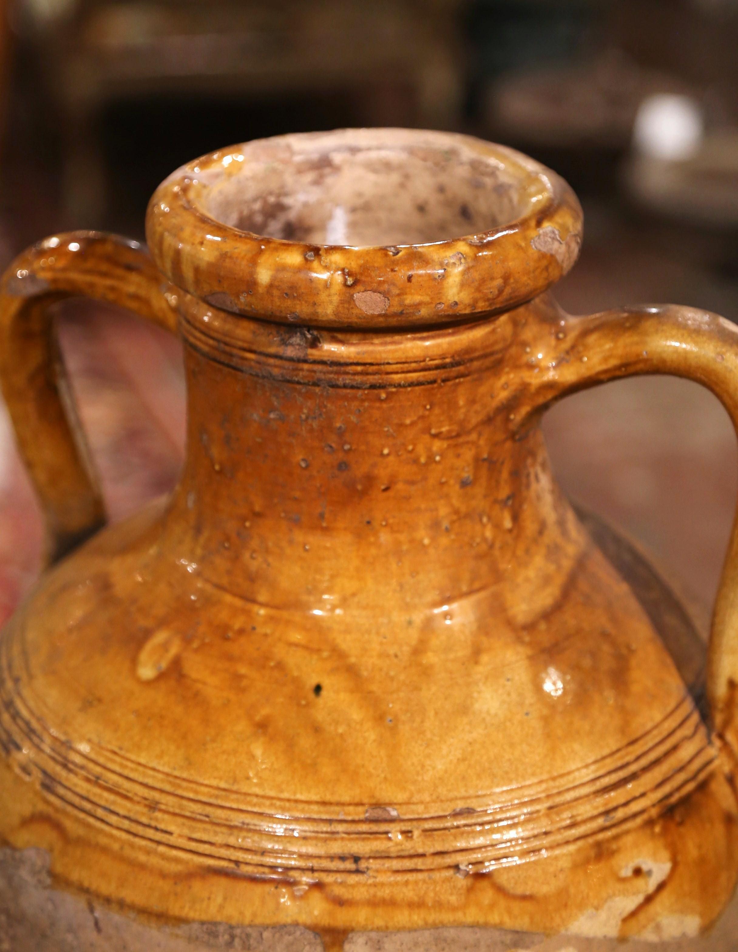 19th Century French Yellow Glazed Terracotta Olive Oil Urn from Provence 2