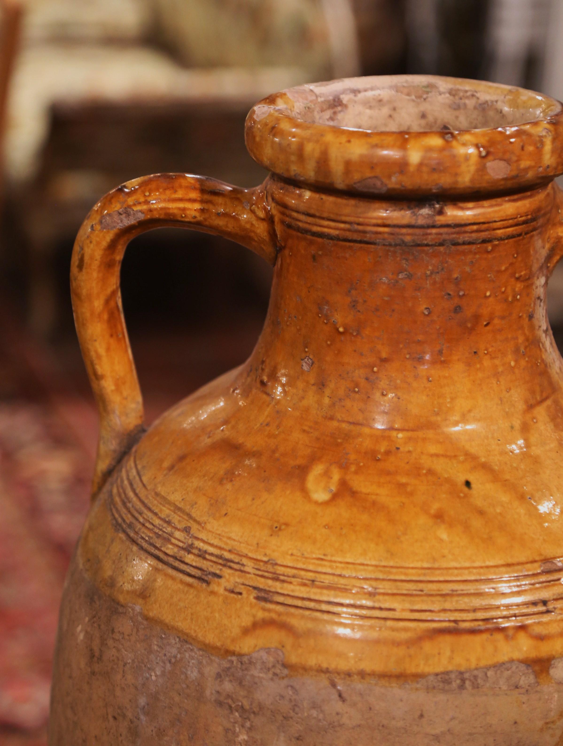 19th Century French Yellow Glazed Terracotta Olive Oil Urn from Provence 3