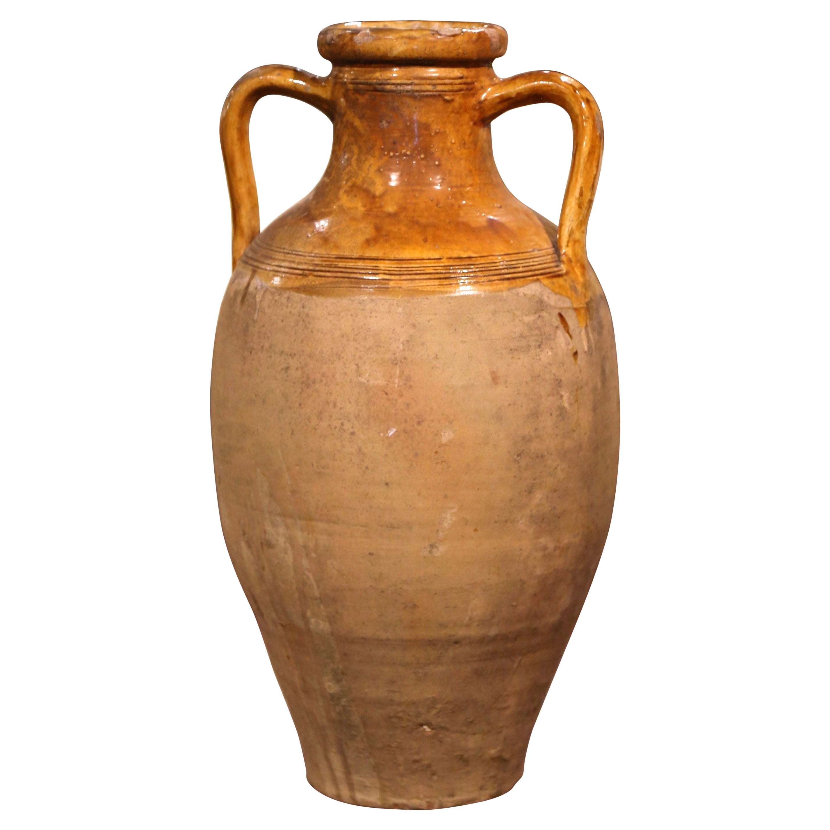 19th Century French Yellow Glazed Terracotta Olive Oil Urn from Provence