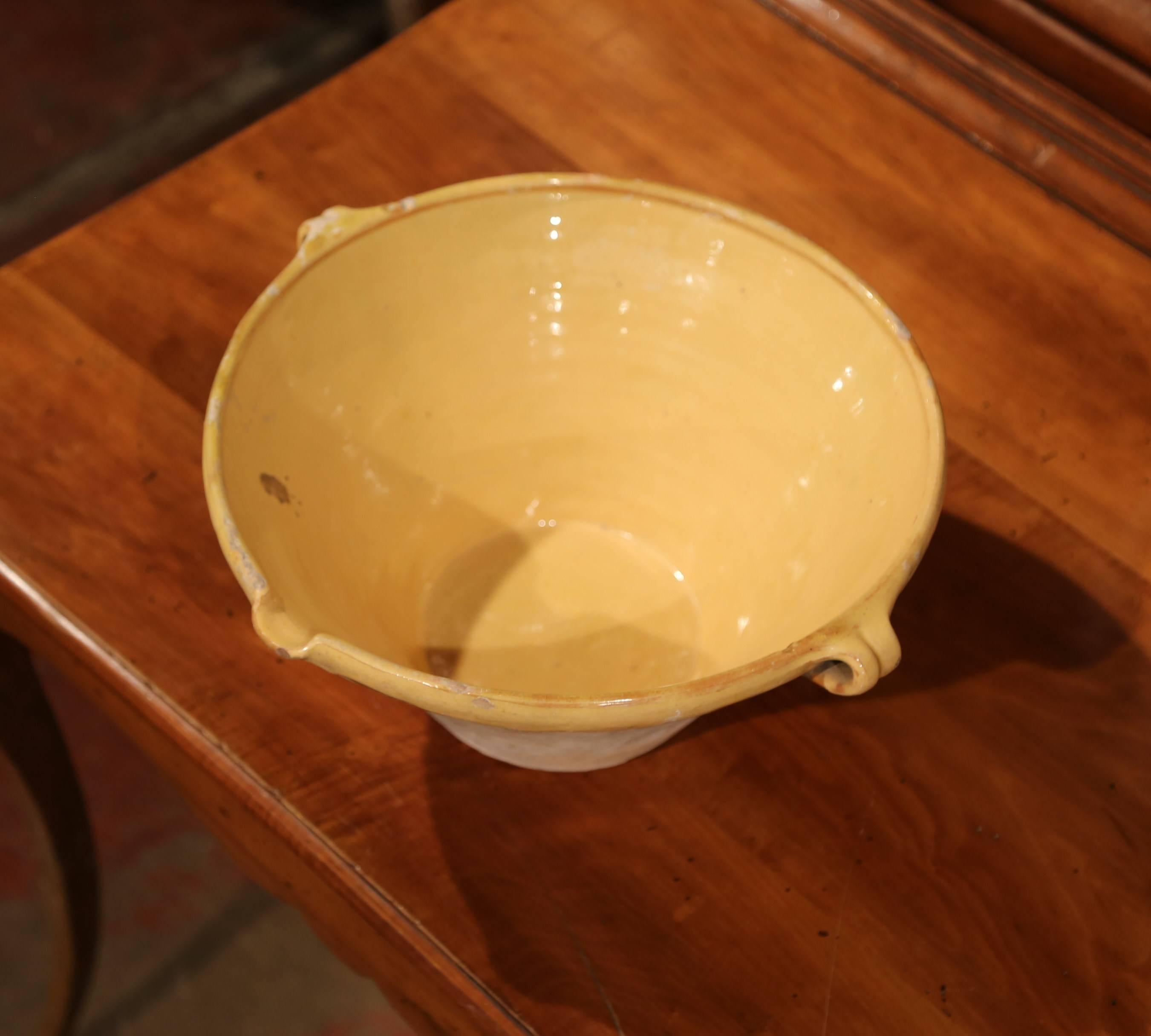 19th Century French Yellow Glazed Terracotta Tian Decorative Bowl from Provence In Excellent Condition In Dallas, TX
