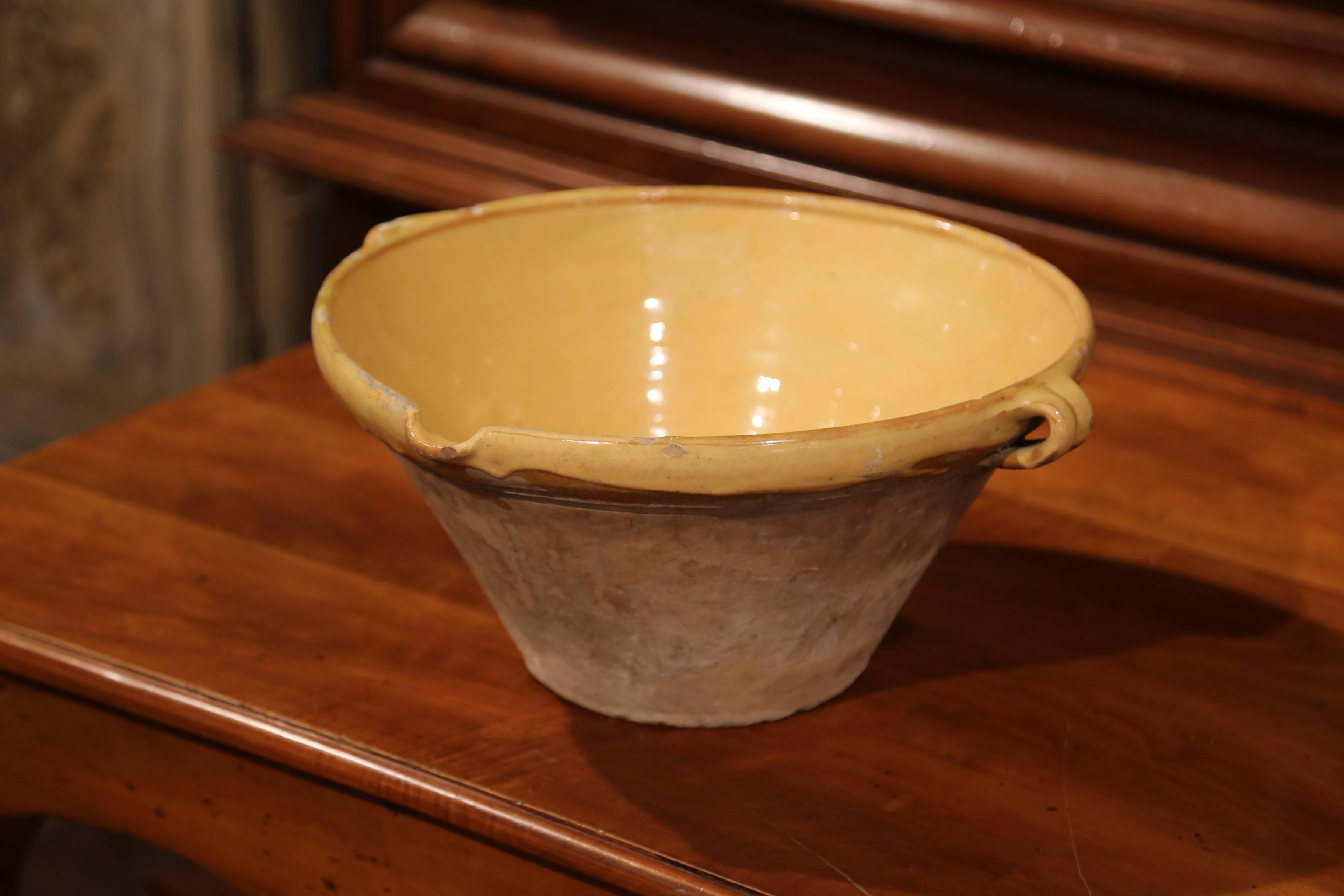 19th Century French Yellow Glazed Terracotta Tian Decorative Bowl from Provence 1
