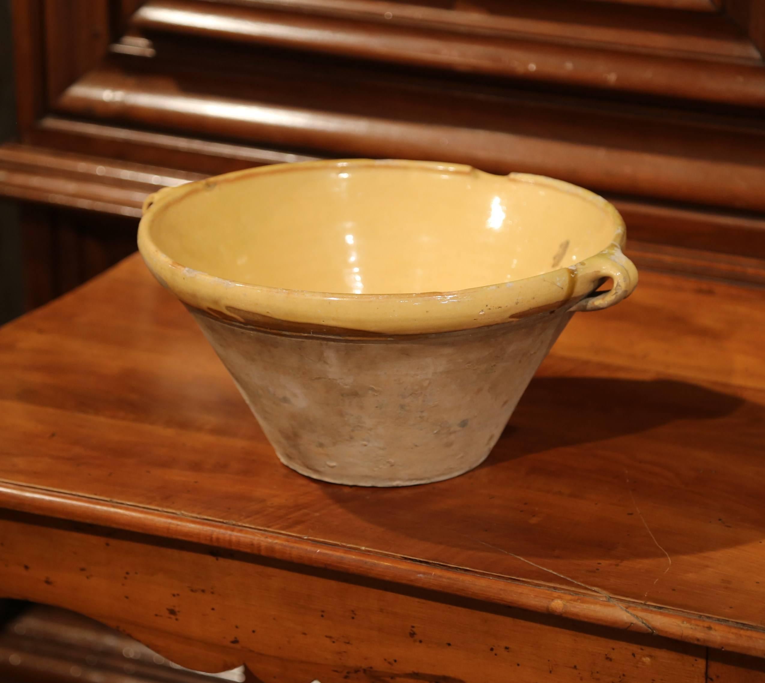19th Century French Yellow Glazed Terracotta Tian Decorative Bowl from Provence 2