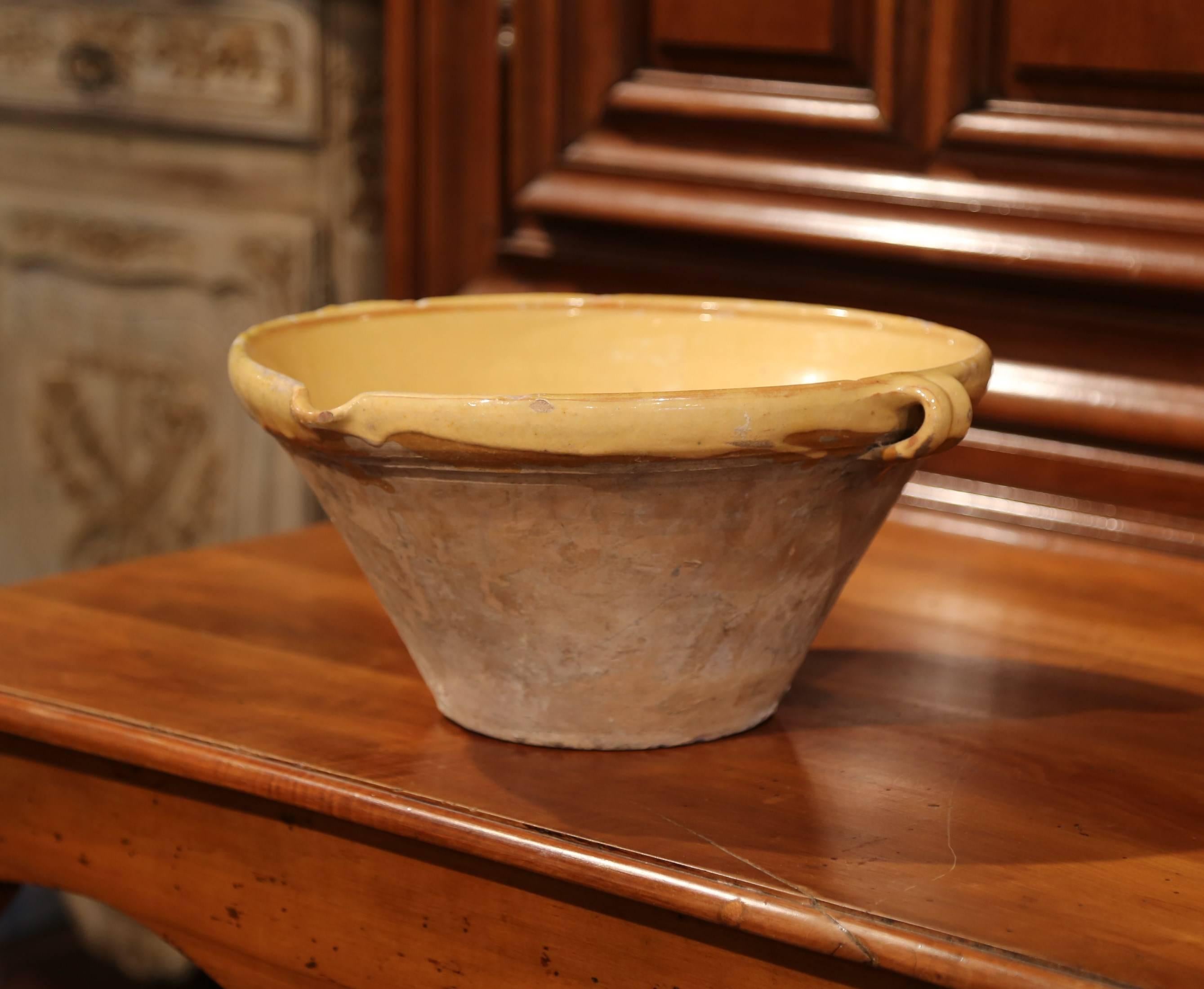 19th Century French Yellow Glazed Terracotta Tian Decorative Bowl from Provence 3