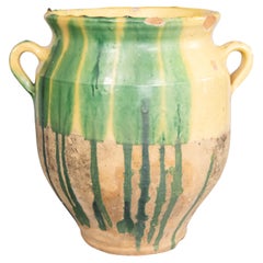 19th Century French Yellow & Green Drippy Glaze Confit Pot