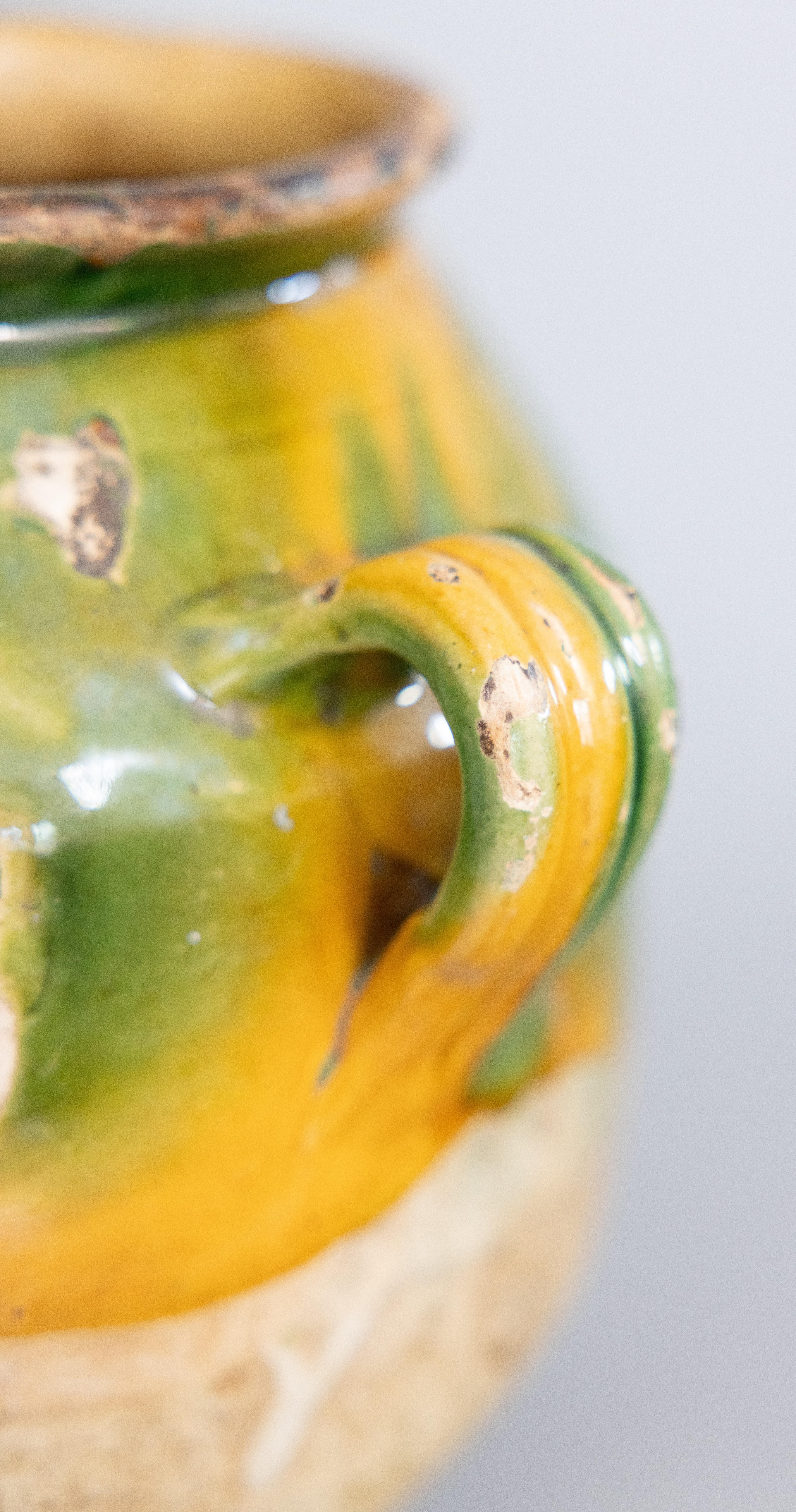 Pentola francese del XIX secolo con smalto giallo e verde a spirale in vendita 2