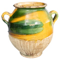 19th Century French Yellow & Green Swirled Glaze Confit Pot