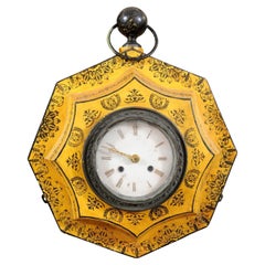 Antique 19th Century French Yellow Painted Tole Wall Clock