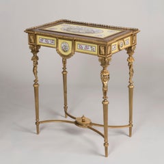19th Century French Yellow Porcelain Table de Dame With Putti and Ionic Capitals