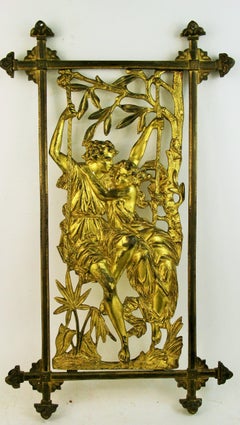 19th Century French Young Lovers Bronze Architectural Wall Plaque