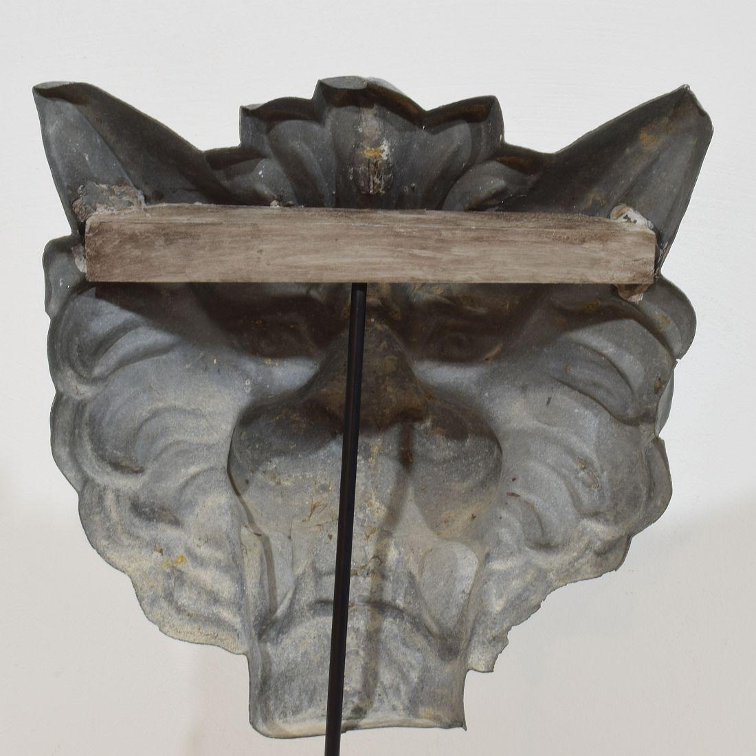 19th Century, French Zinc Lion Head Fragment For Sale 6