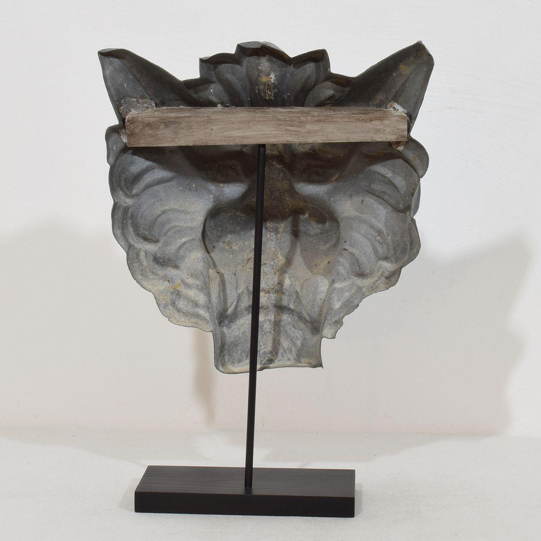 19th Century, French Zinc Lion Head Fragment For Sale 1