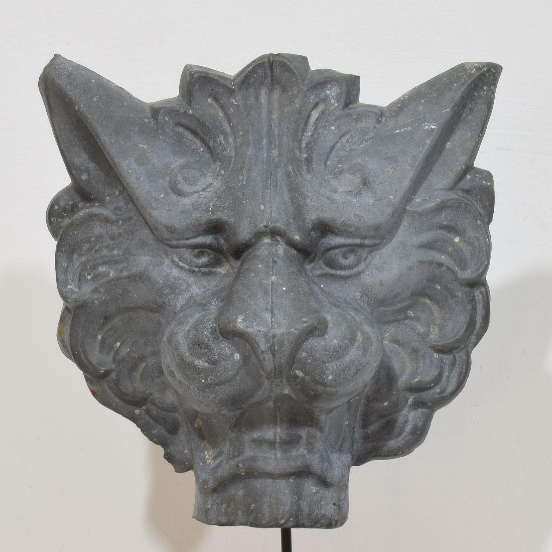 19th Century, French Zinc Lion Head Fragment For Sale 3