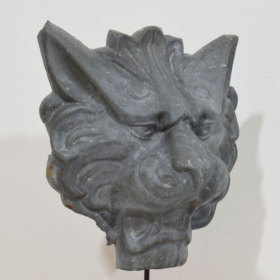 19th Century, French Zinc Mythical Lion- Wolf Head Fragment For Sale 5