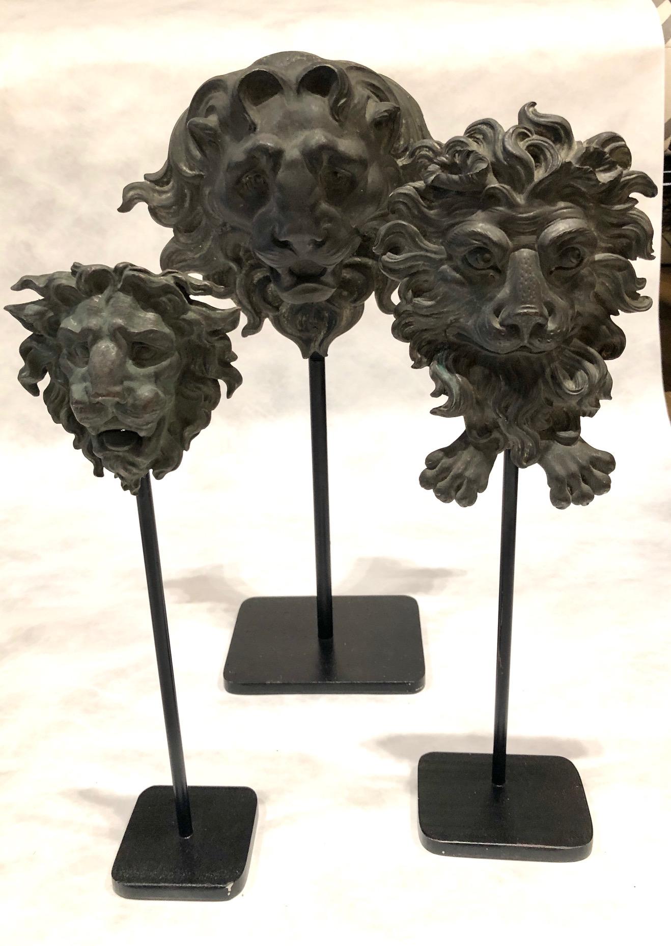 19th Century French Zinc Lion Head Fragments, Set of 6 In Good Condition For Sale In West Hollywood, CA