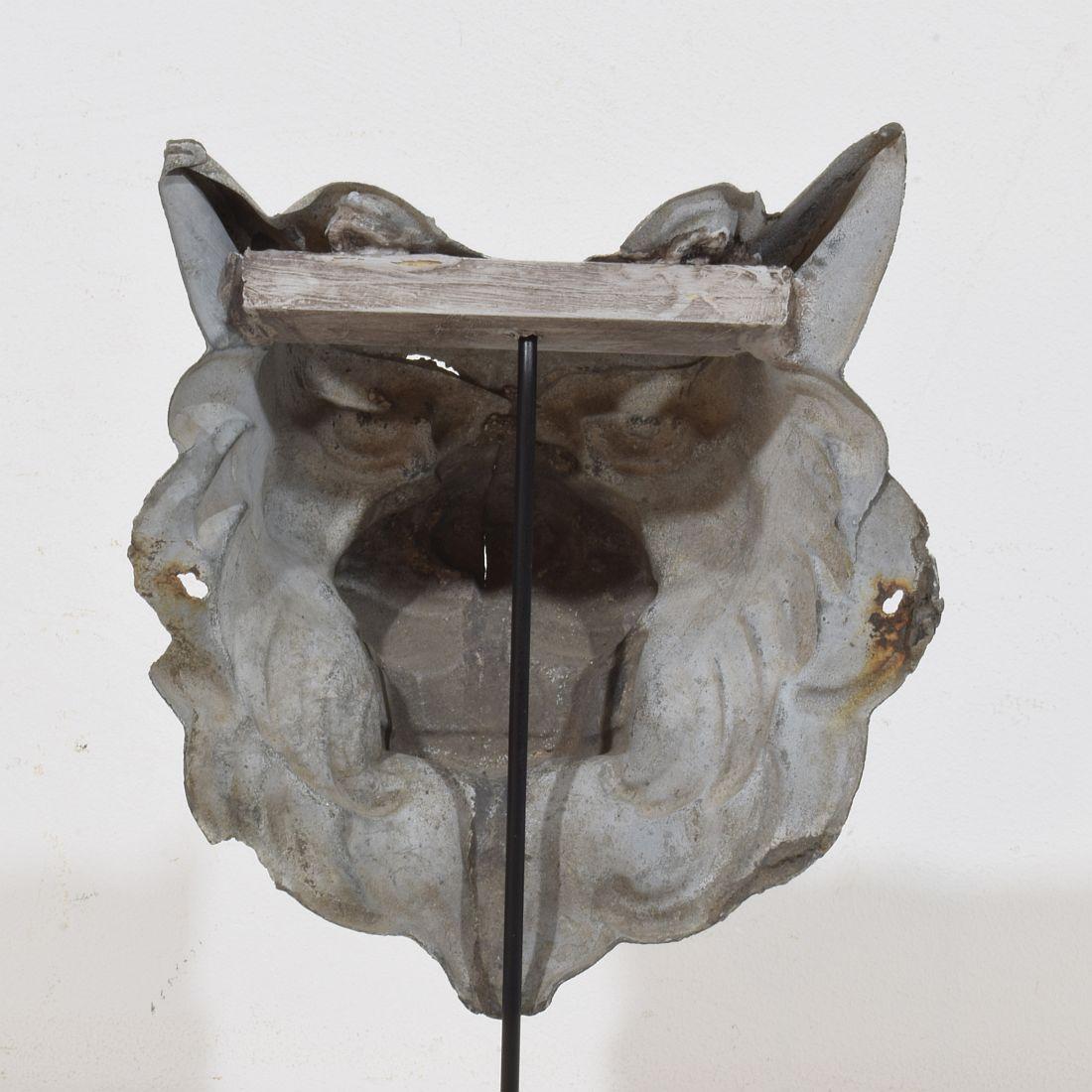 19th Century, French Zinc Mythical Lion- Wolf Head Fragment For Sale 5