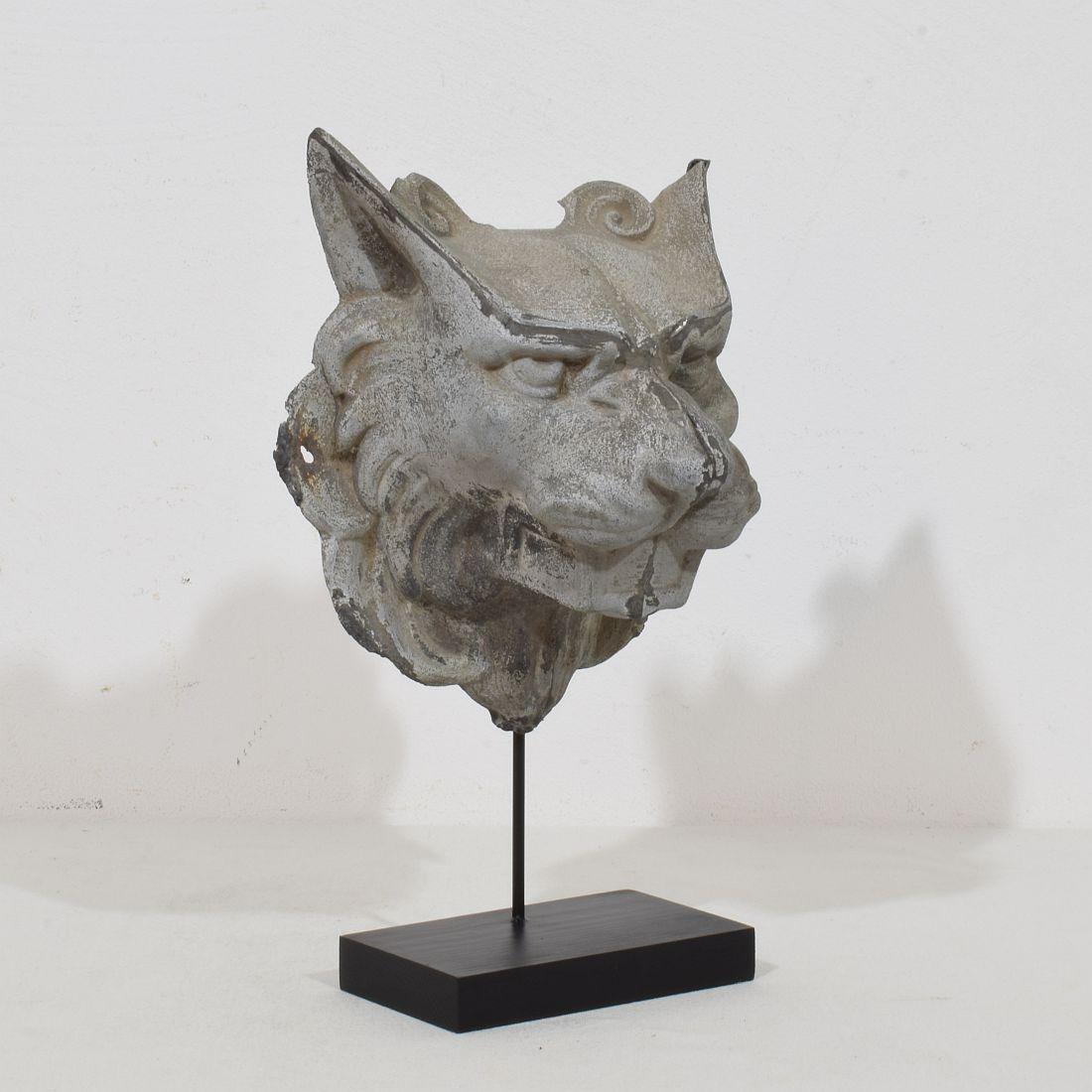 French Provincial 19th Century, French Zinc Mythical Lion- Wolf Head Fragment For Sale