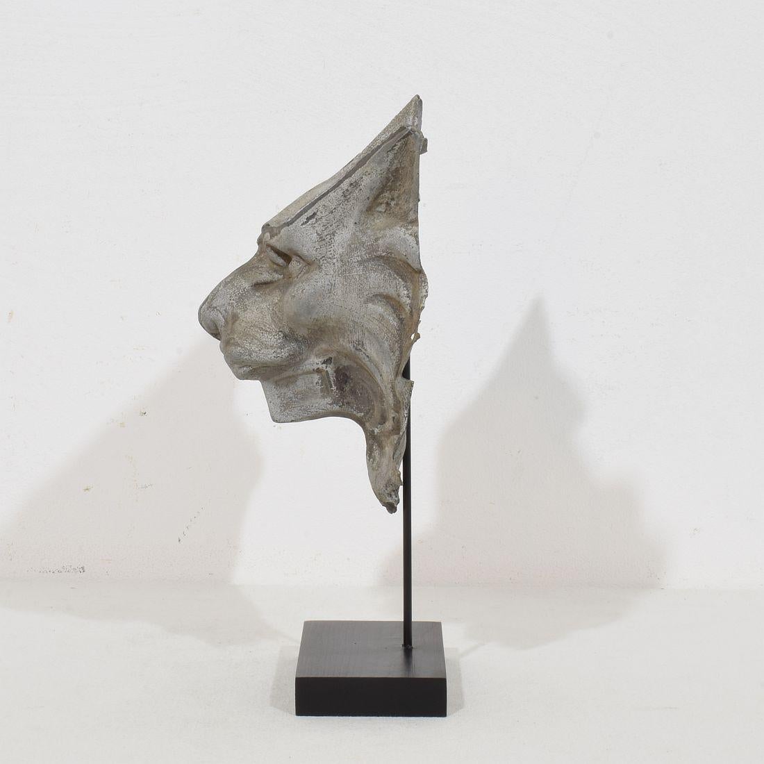 19th Century, French Zinc Mythical Lion- Wolf Head Fragment For Sale 1