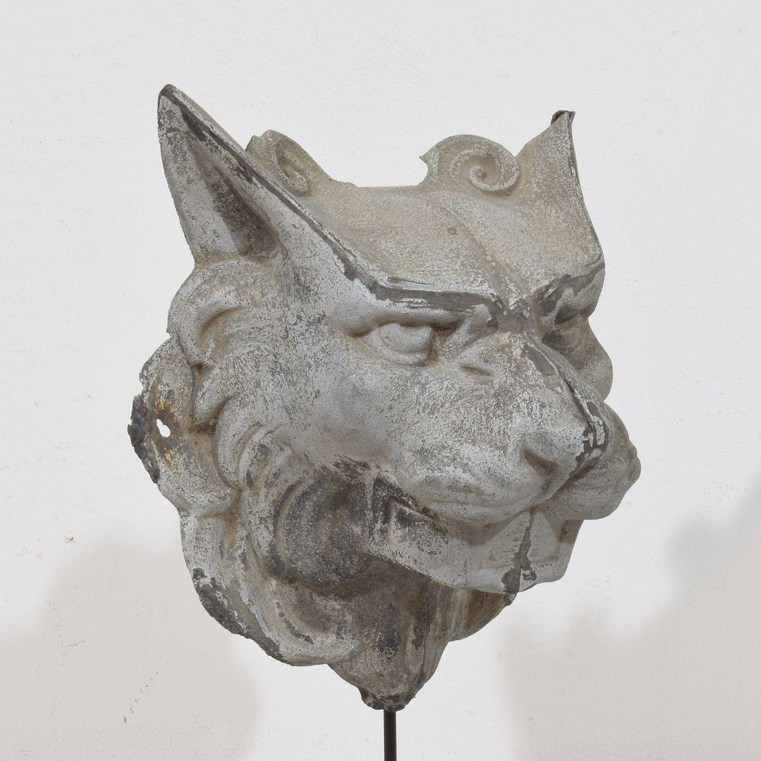 19th Century, French Zinc Mythical Lion- Wolf Head Fragment For Sale 4