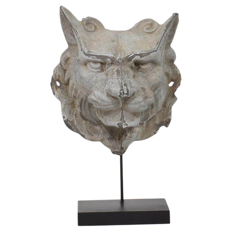 19th Century, French Zinc Mythical Lion- Wolf Head Fragment For Sale
