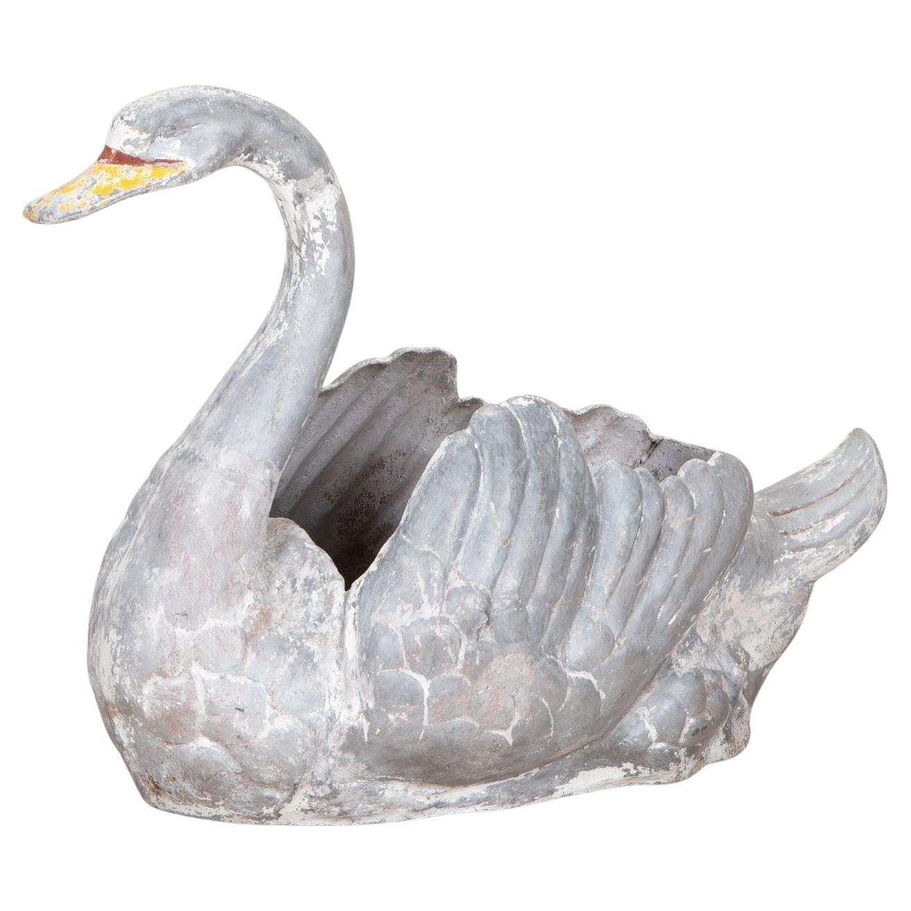 19th Century French Zinc Swan Planter For Sale