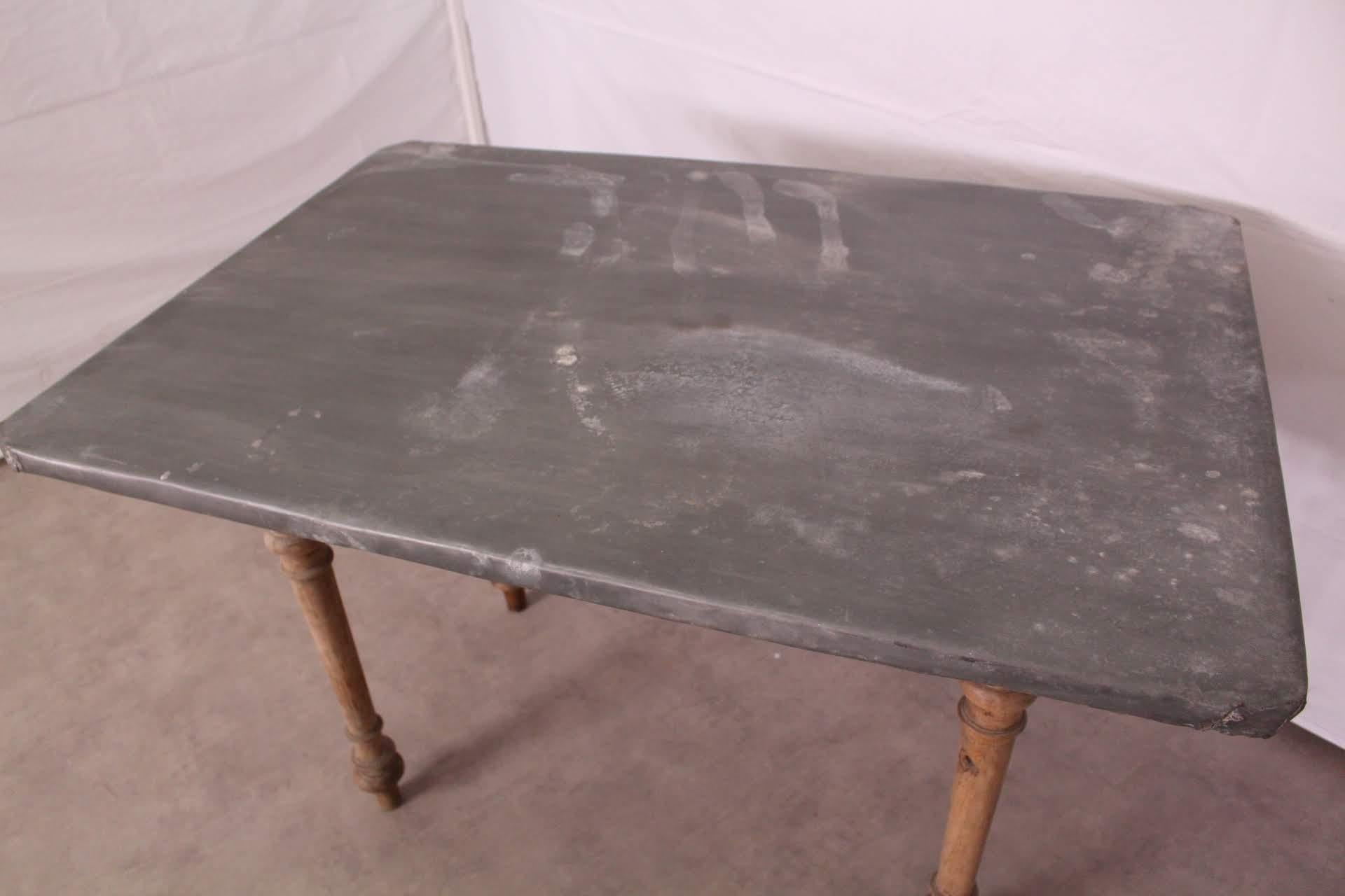 French Provincial 19th Century French Zinc Top Side Table Kitchen Worktable 