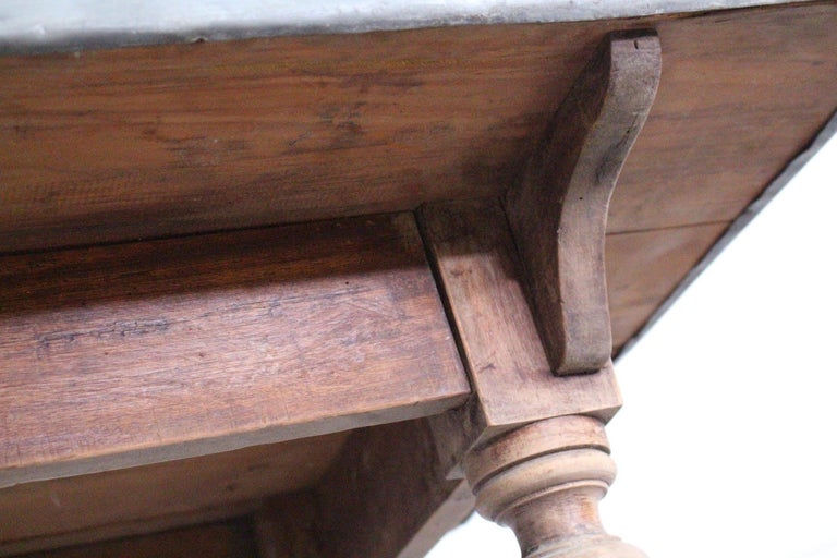 19th Century French Zinc Top Side Table Kitchen Worktable For Sale at
