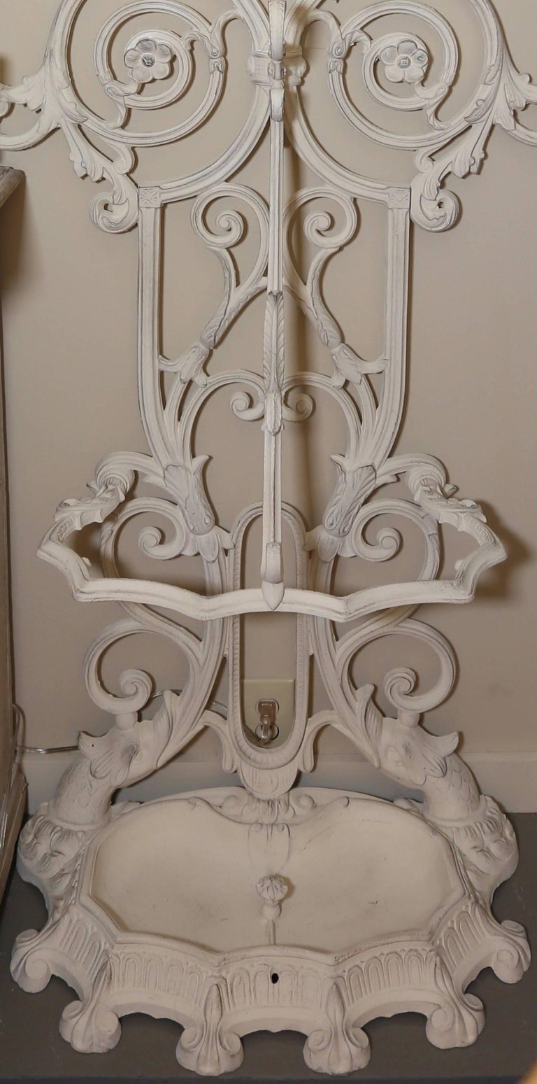 19th Century French, Painted Iron, Hall Tree with Oval Mirror at 1stDibs