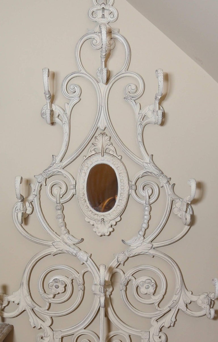 19th Century French, Painted Iron, Hall Tree with Oval Mirror at 1stDibs